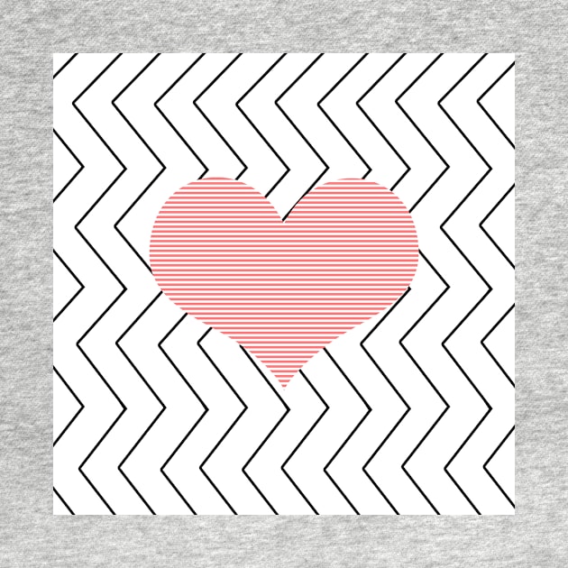 Abstract geometric pattern - heart - zigzag - black and pink. by kerens